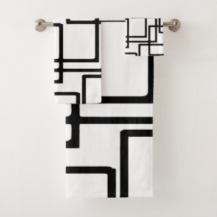 Interlocking Black Squares Artistic Design Bath Towel Set