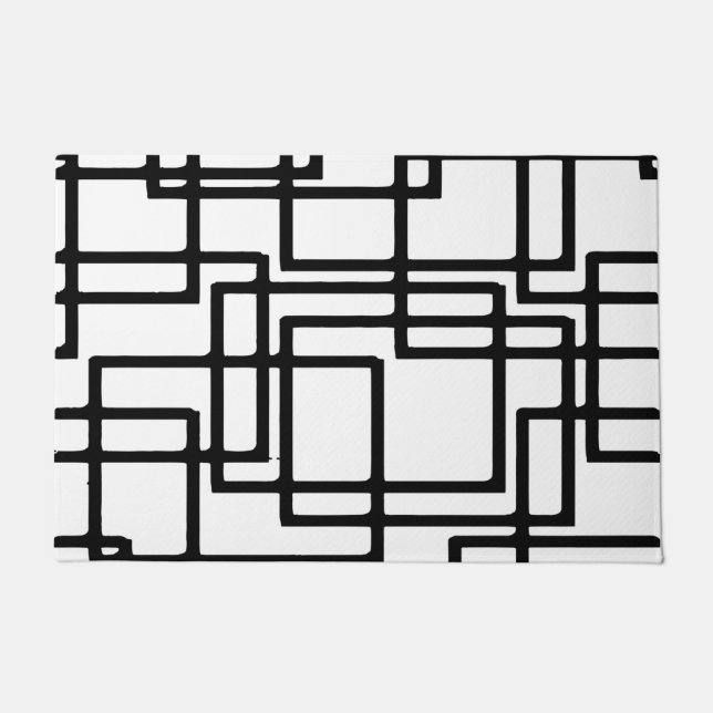 Interlocking Black Squares Artistic Design Doormat (Front)
