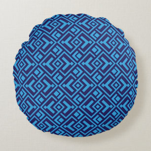 Interlocking Diamonds: Dark Blue Geometric Pattern Round Pillow
