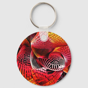 Interlocking Geometric Shapes in Red and Yellow Keychain
