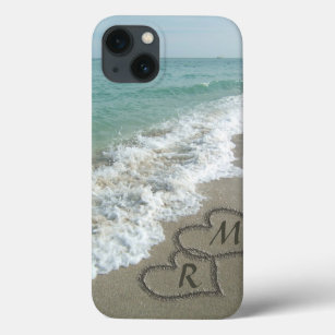 Interlocking Hearts on Beach Sand iPhone 13 Case