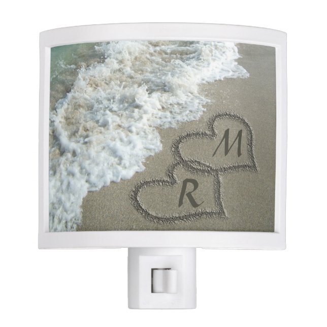 Interlocking Hearts on Beach Sand Nite Lite (Front)