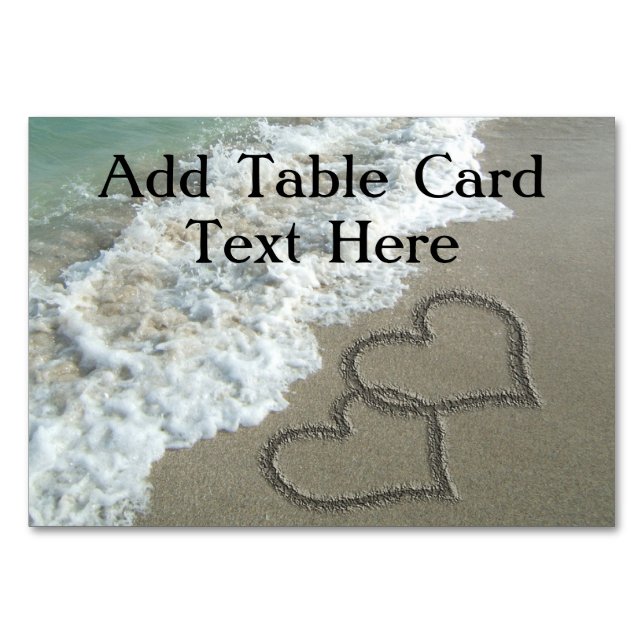 Interlocking Hearts on Beach Sand Table Number (Front)