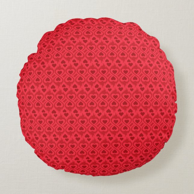 Interlocking Red Hearts Optical Pattern Round Pillow (Front)
