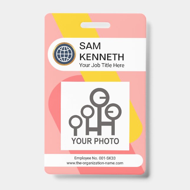 Interlocking Red Yellow Columns Company Photo Badge (Front)