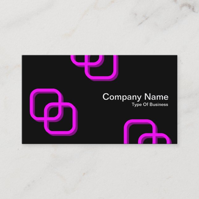 Interlocking Squares 3d - Magenta on Black Business Card (Front)