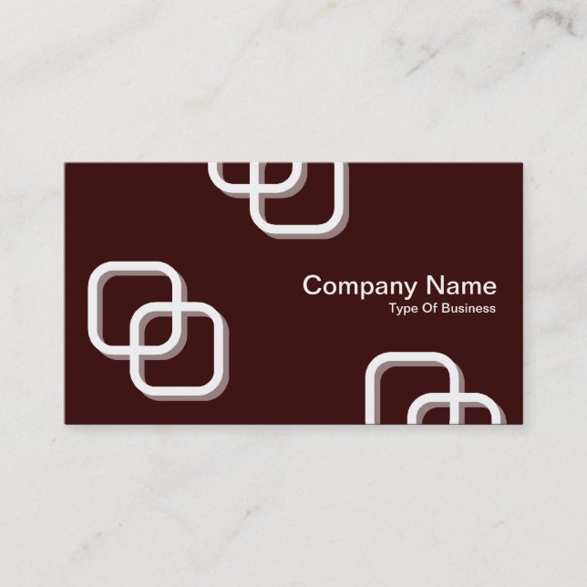 Interlocking Squares 3d - White on Dark Brown Business Card (Front)