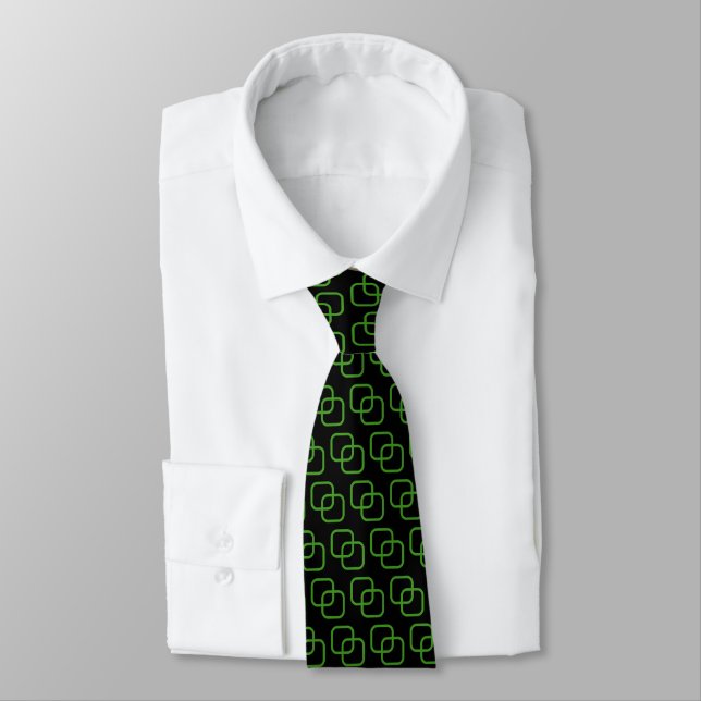 Interlocking Squares - Avocado Green on Black Tie (Tied)