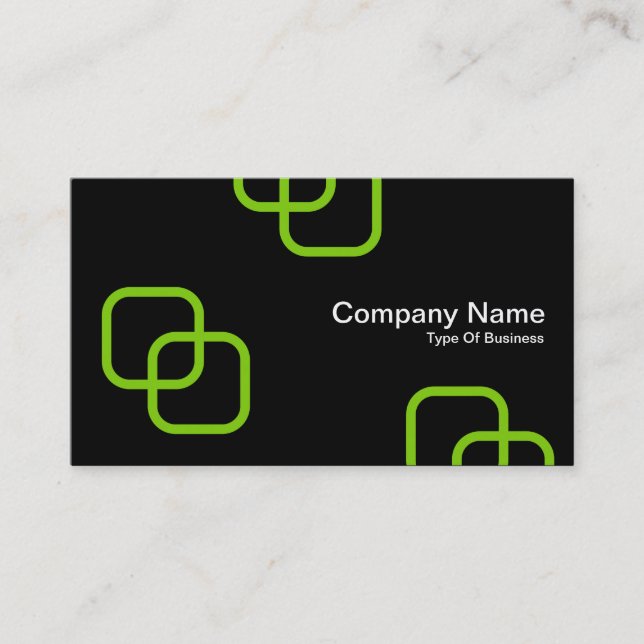 Interlocking Squares - Martian Green on Black Business Card (Front)
