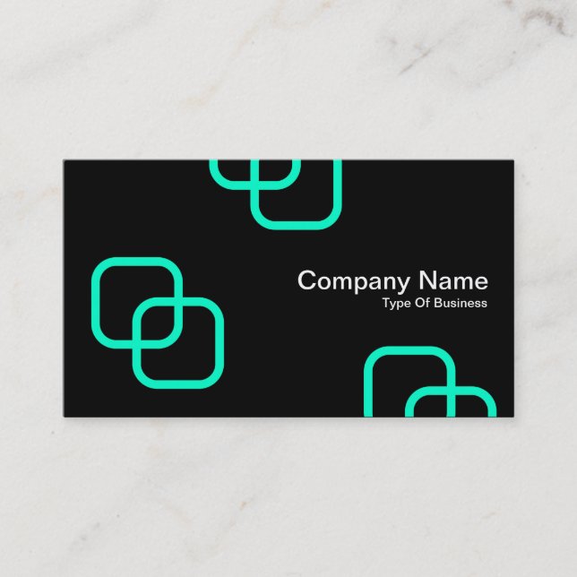 Interlocking Squares - Turquoise on Black Business Card (Front)