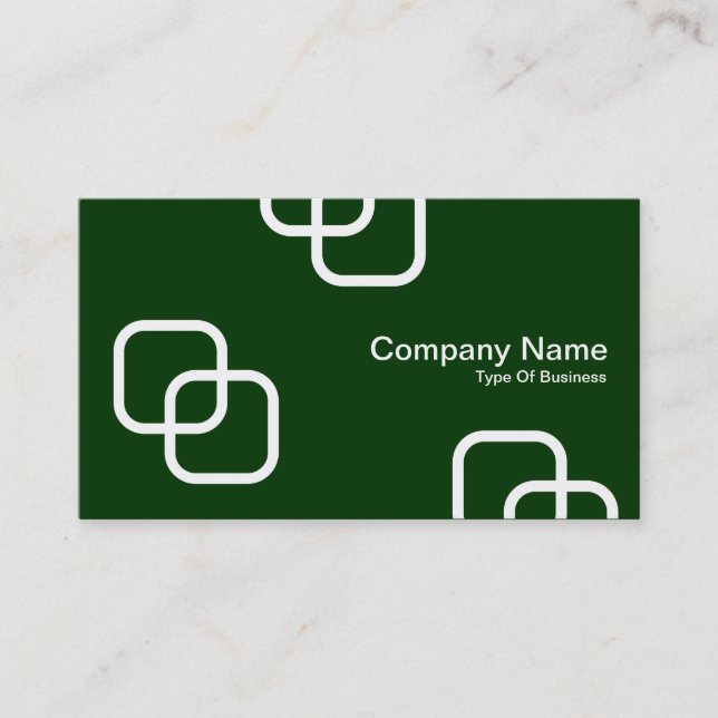 Interlocking Squares - White on Dark Green Business Card (Front)