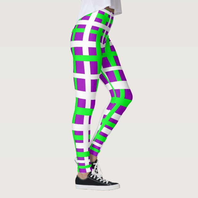 Interlocking Stripes Black Green Purple Leggings (Right)