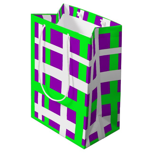 Interlocking Stripes Black Green Purple Medium Gift Bag (Back Angled)
