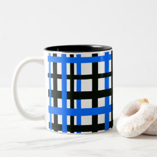 Interlocking Stripes Black White Blue Two-Tone Coffee Mug