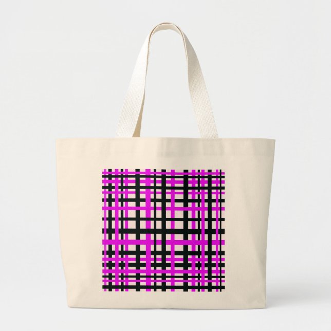 Interlocking Stripes Black White Pink Large Tote Bag (Front)