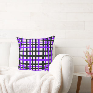 Interlocking Stripes Black White Purple Throw Pillow