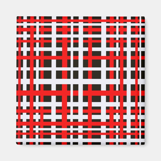 Interlocking Stripes Black White Red Magnet (Front)