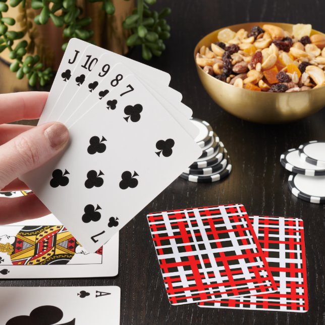 Interlocking Stripes Black White Red Playing Cards (In Situ)