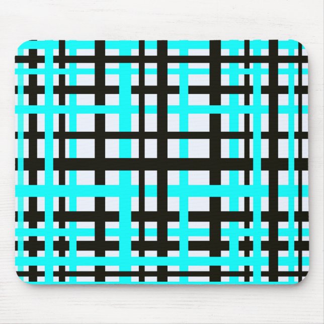 Interlocking Stripes Black White Teal Mouse Pad (Front)
