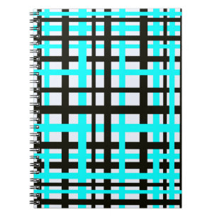 Interlocking Stripes Black White Teal Notebook