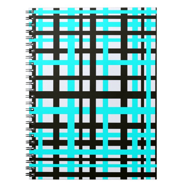 Interlocking Stripes Black White Teal Notebook (Front)