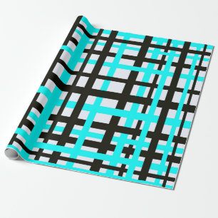 Interlocking Stripes Black White Teal Wrapping Paper
