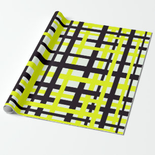 Interlocking Stripes Black White Yellow Wrapping Paper