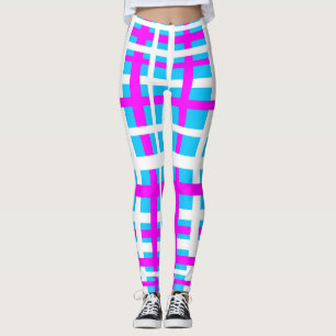 Interlocking Stripes White Pink Light Blue Leggings