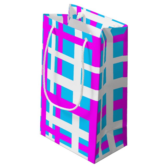 Interlocking Stripes White Pink Light Blue Small Gift Bag (Back Angled)