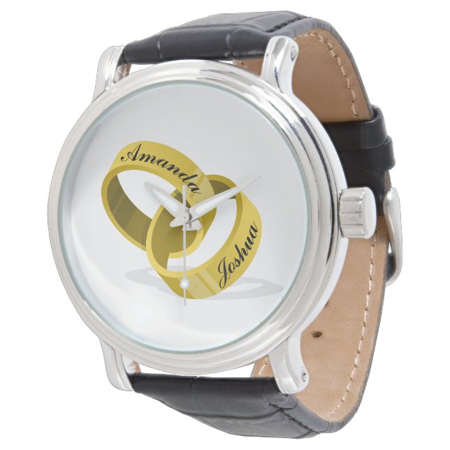 Interlocking Wedding Rings - Engraved custom Names Watch (Angled)