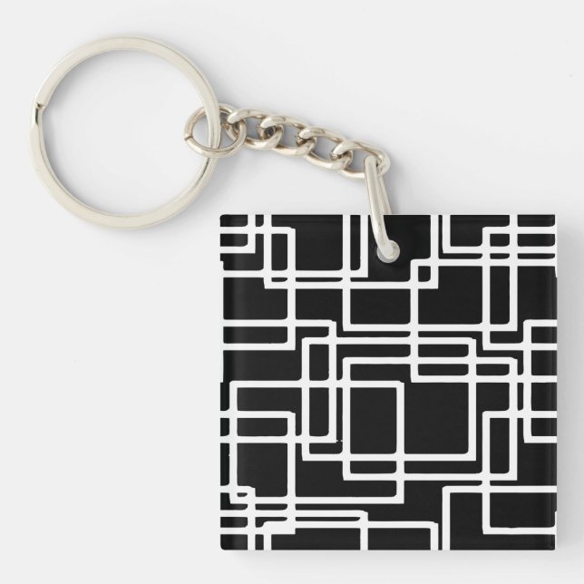 Interlocking White Squares Artistic Design Keychain (Front)