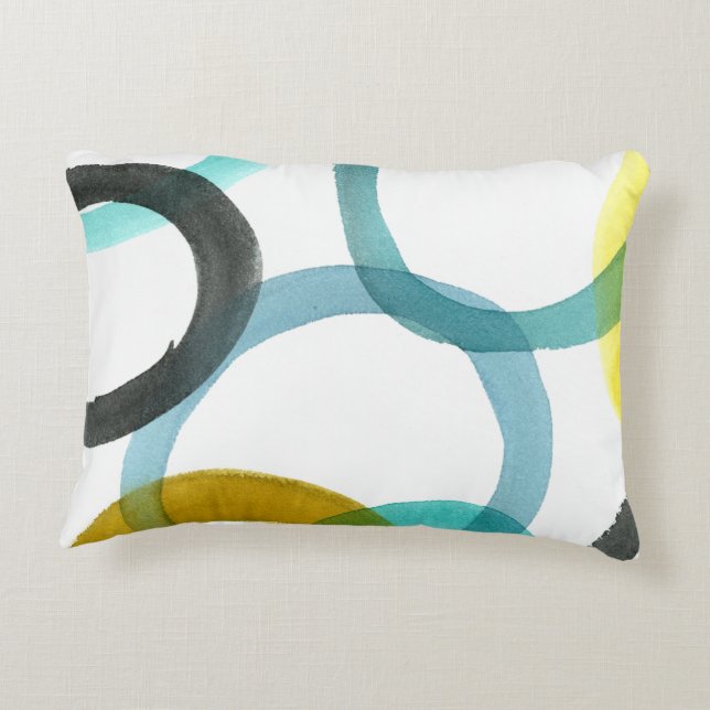 Interlocking Yellow & Blue Circles Decorative Pillow (Back)