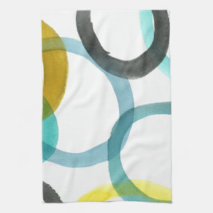Interlocking Yellow & Blue Circles Kitchen Towel