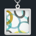 Interlocking Yellow & Blue Circles Silver Plated Necklace<br><div class="desc">A simple print of interlocking yellow and blue circles by Megan Meagher. The white background lets the colours of the circles pop. Purchase yours today!</div>