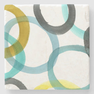Interlocking Yellow & Blue Circles Stone Coaster