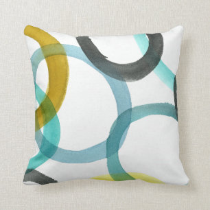Interlocking Yellow & Blue Circles Throw Pillow