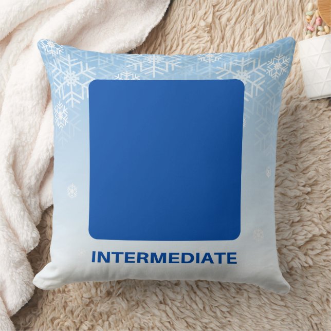 Intermediate Skier Blue Square Trail Sign Throw Pillow (Blanket)