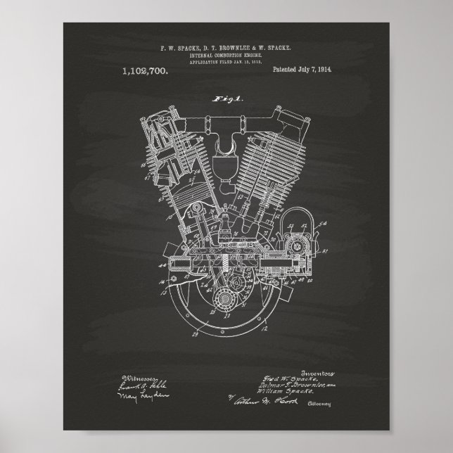 Internal Combustion Engine 1914 Patent Chalkboard Poster (Front)
