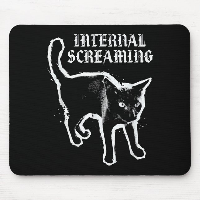 Internal screaming black cat feline anxiety gothic mouse pad (Front)