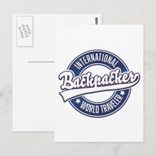 International Backpacker Word Traveller logo Postcard