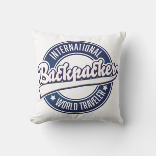 International Backpacker Word Traveller logo Throw Pillow