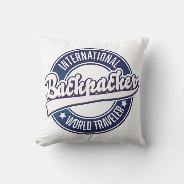 International Backpacker Word Traveller logo Throw Pillow (Front)