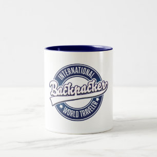 International Backpacker Word Traveller logo Two-Tone Coffee Mug