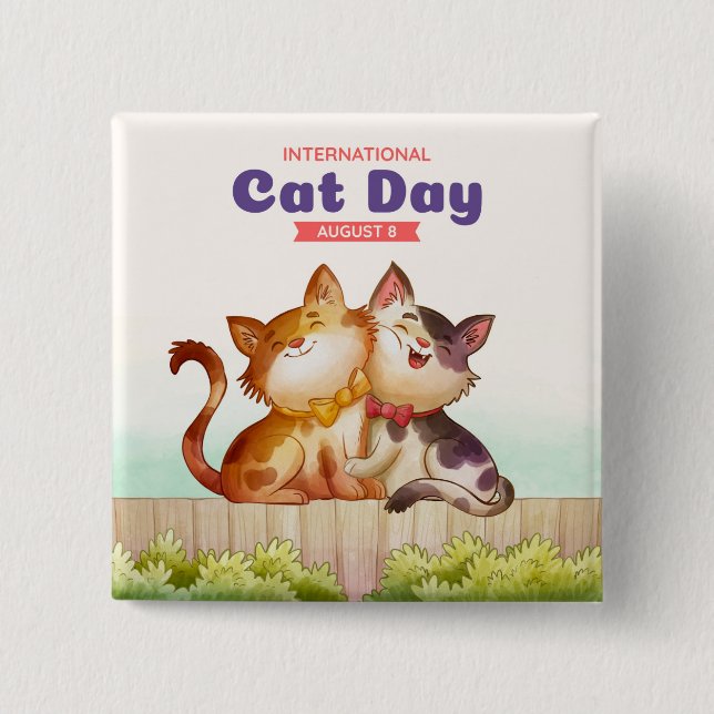 International Cat Day  2 Inch Square Button (Front)