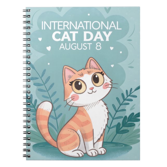 International Cat Day Cute Whimsical Cat Art Notebook (Front)