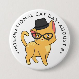 International Cat Day, hipster cat Button