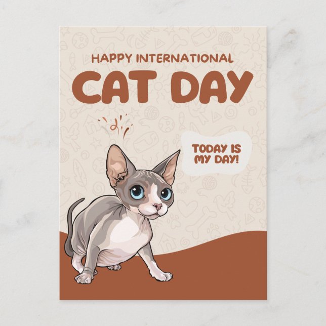 International Cat Day Sphynx Celebration Art Postcard (Front)