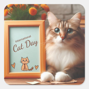 International Cat Day Square Sticker