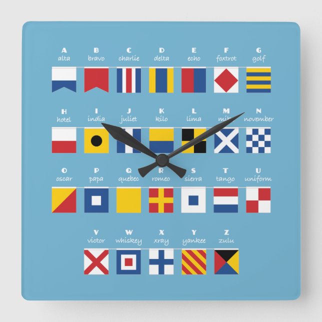 International Code of Signals Alphabet Square Wall Clock (Front)