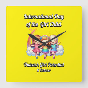 International Day of the Girl.  Girl Potential. Square Wall Clock